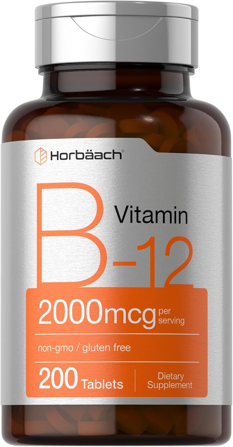 Horbäach B12 Vitamin 2000 mcg | 200 Vegetarian Tablets | Non-GM & Gluten-free - görsel 1