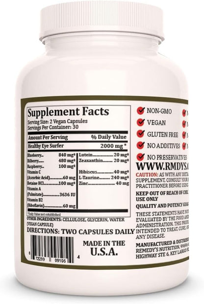 Remedy's Nutrition Healthy Eye Surfer - Herbal Eye Support Supplement, 60 Vegan Capsules (Two Month Supply)