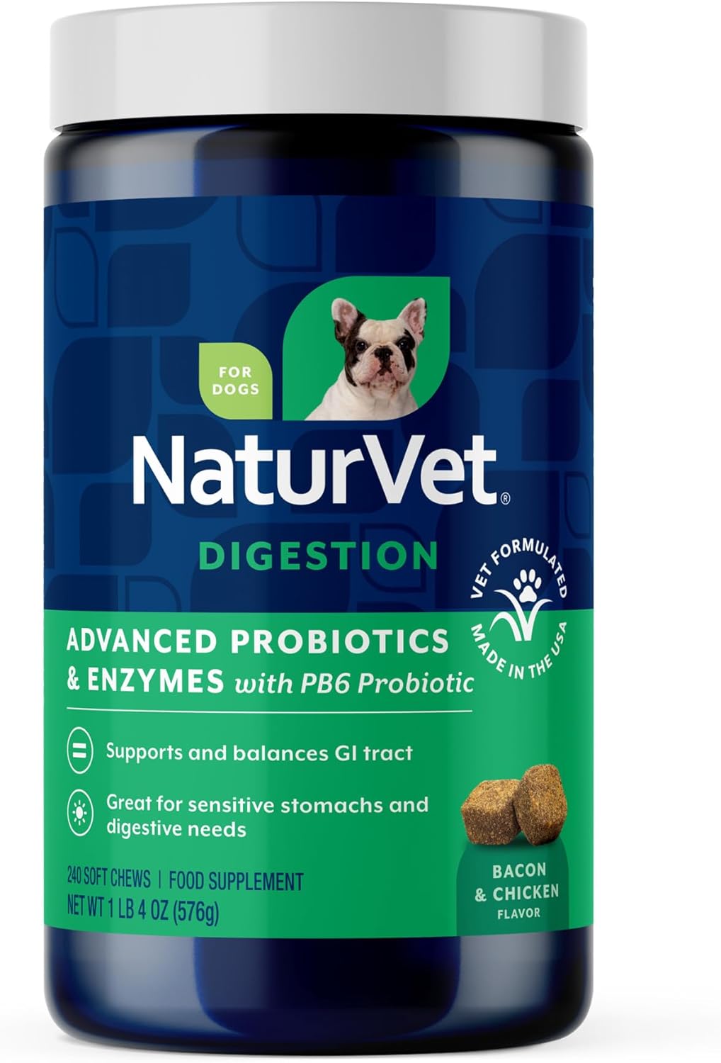 NaturVet Advanced Probiotics & Enzymes, PB6 Dog Soft Chews - Hickory Smoked Bacon Flavour, 240 Count - görsel 1