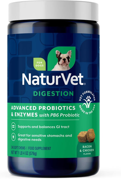 NaturVet Advanced Probiotics & Enzymes, PB6 Dog Soft Chews - Hickory Smoked Bacon Flavour, 240 Count