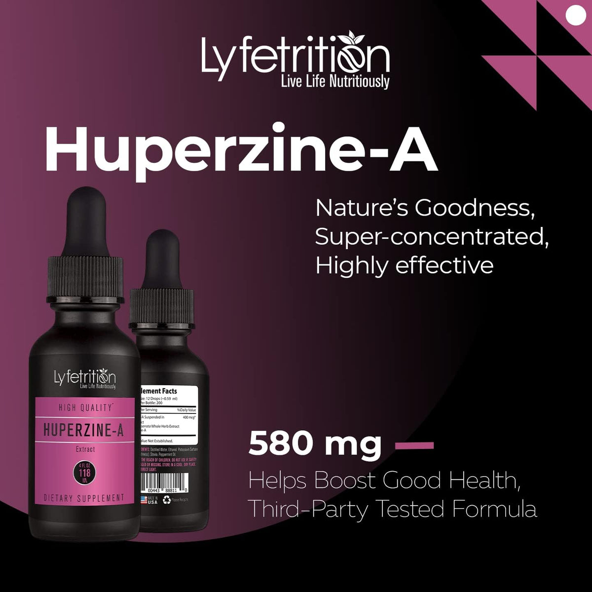 Lyfetrition Huperzine-A Supplement 380 mcg, 118 ml Liquid, 220 Servings - görsel 4