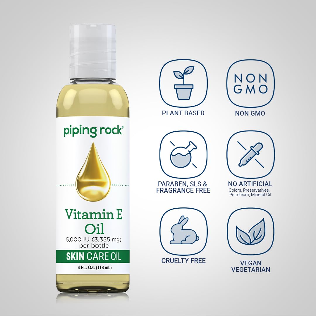Piping Rock Vitamin E Oil | 5000 IU | 118 ml | for Skin, Face, Hair, and Nails | Nourishing Supplement - görsel 3