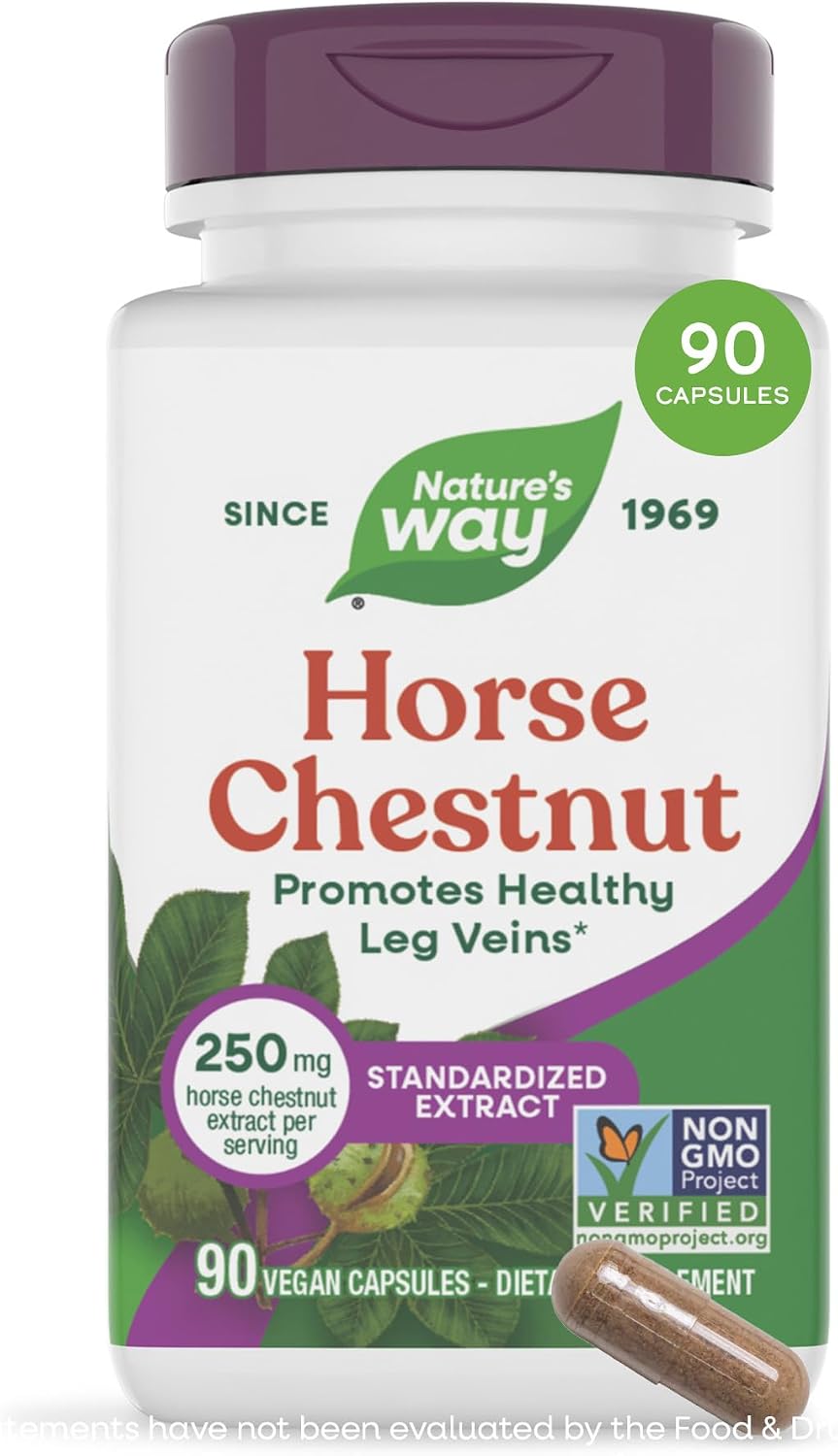Nature's Way Horse Chestnut Extract – Premium Extract, Traditional Support for Leg Veins, Standardised to 20% Aescin, 90 Capsules - görsel 1