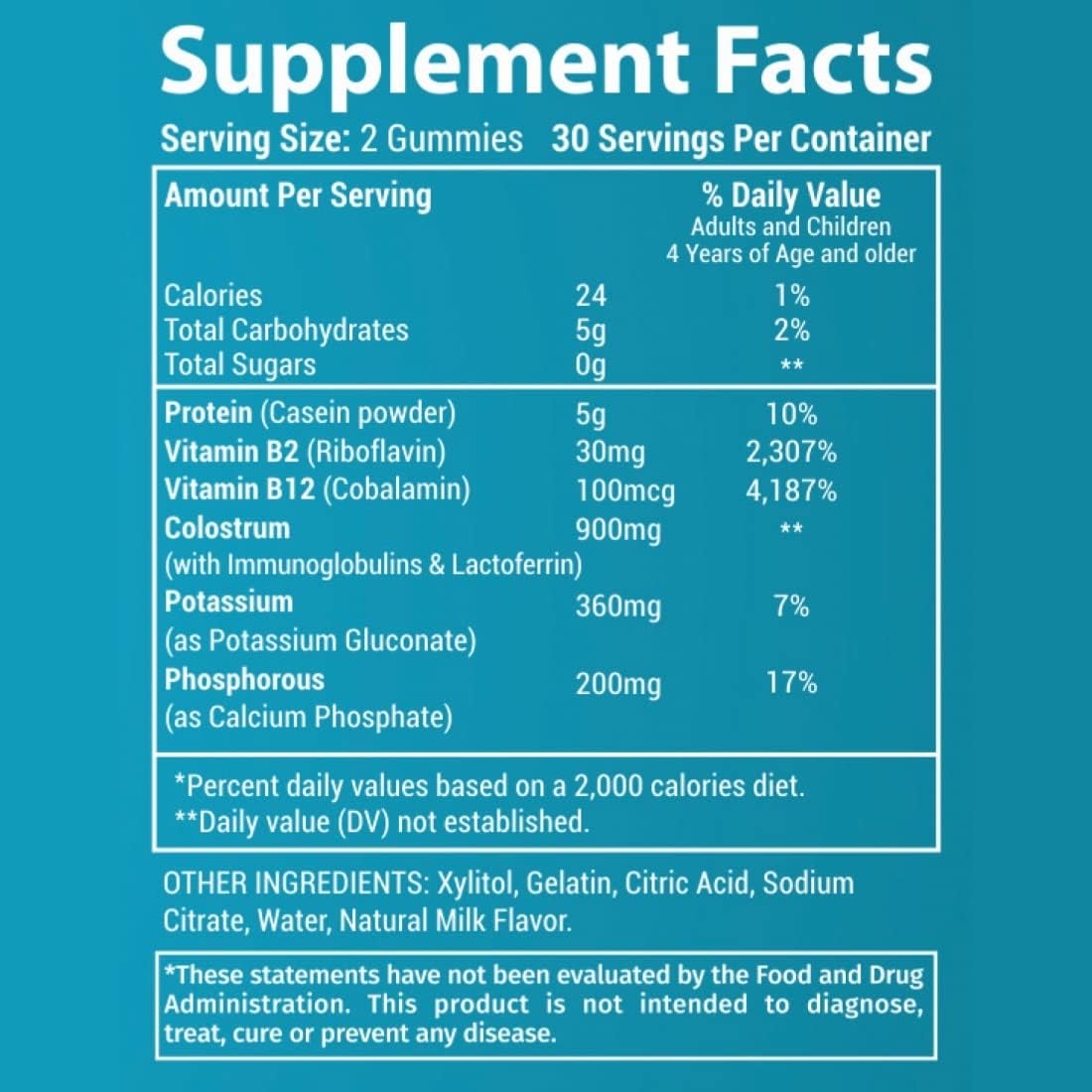 Holistic MD Colostrum Gummies - Grass-Fed Colostrum Milk Protein Gummies with Vitamin B Complex, Sugar-Free, 60 Count - görsel 8