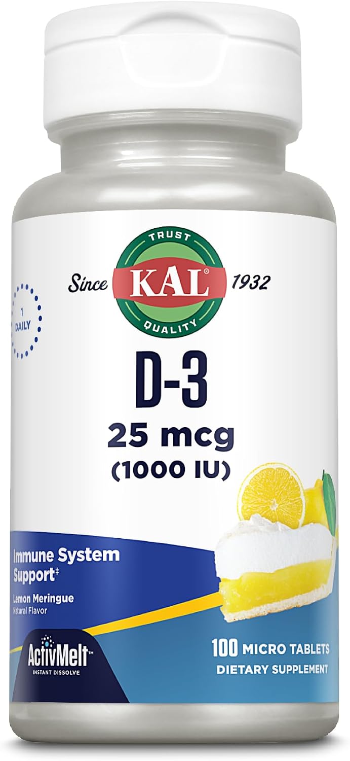 KAL Vitamin D-3 1000 IU | Natural Lemon Flavour ActivMelt Micro Tablets | Contributes to Normal Immune Function & Bone Health | 100 Tablets - görsel 1