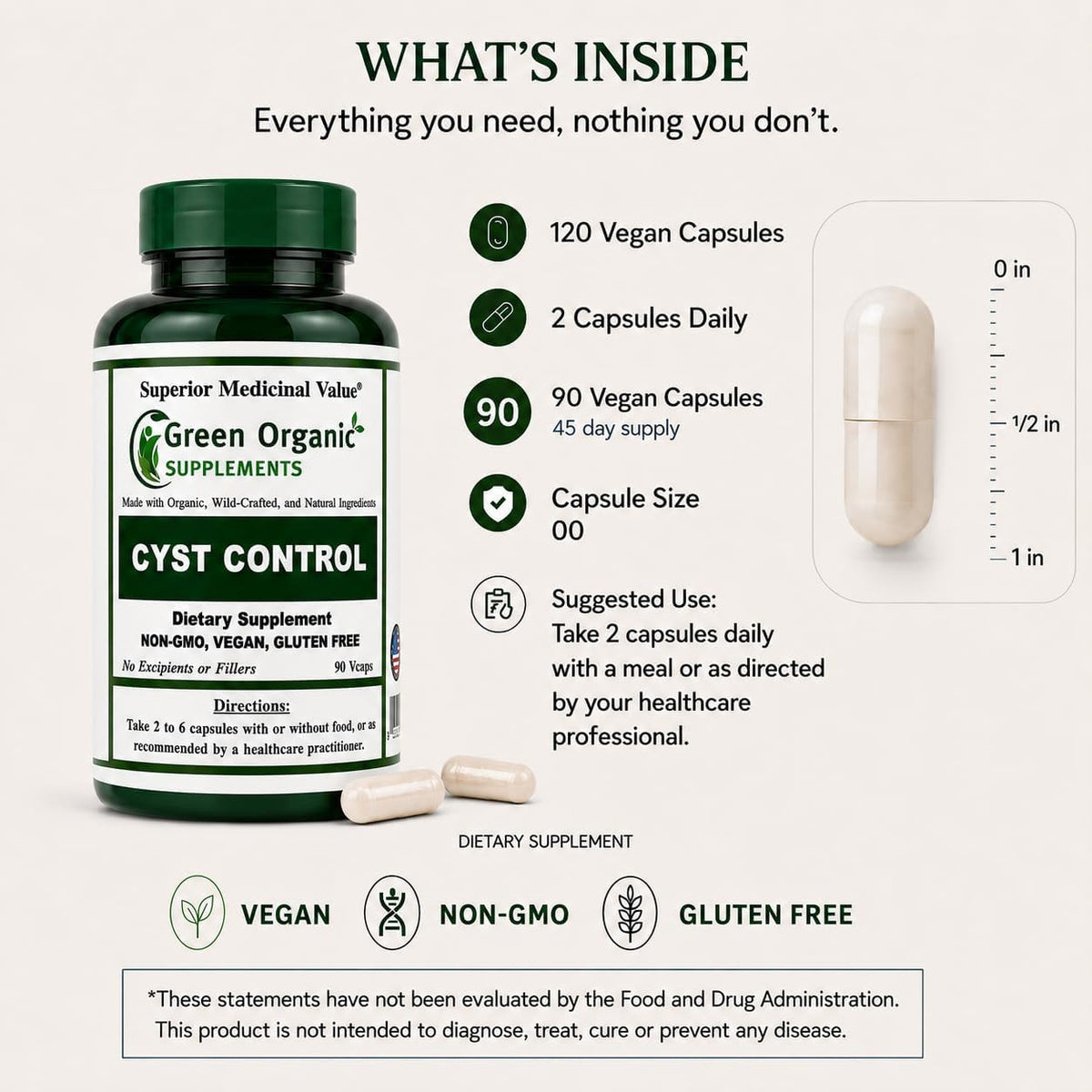 Green Organic Supplements Cyst, Breast Cyst, 90 VCaps, Highly Absorbable, Non-GMO, Gluten-Free (Pack of 3) - görsel 8