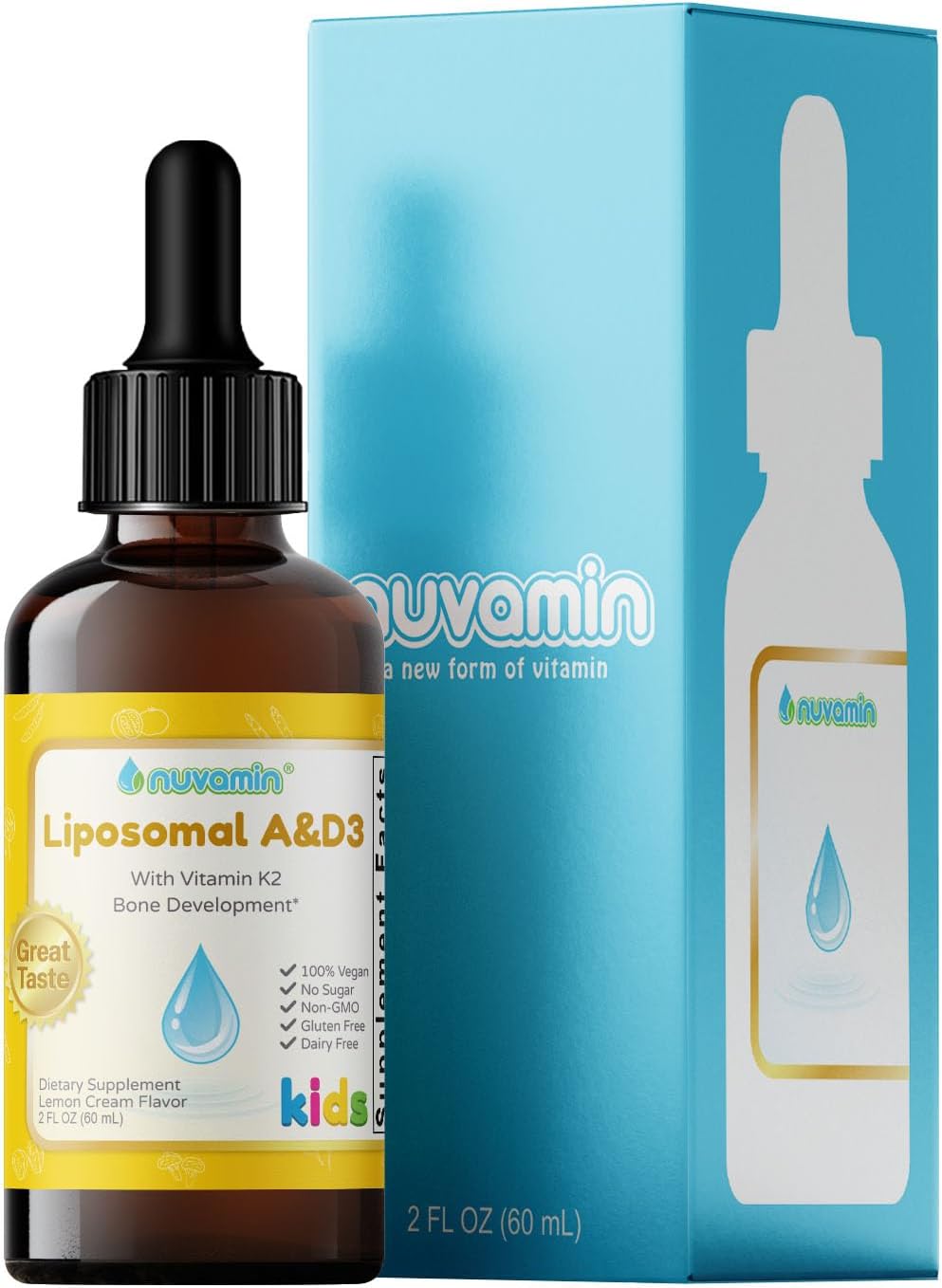 Nuvamin Liquid Liposomal Vitamin A & D3 Drops with K2 – 60 ml – Lemon Flavour - görsel 1