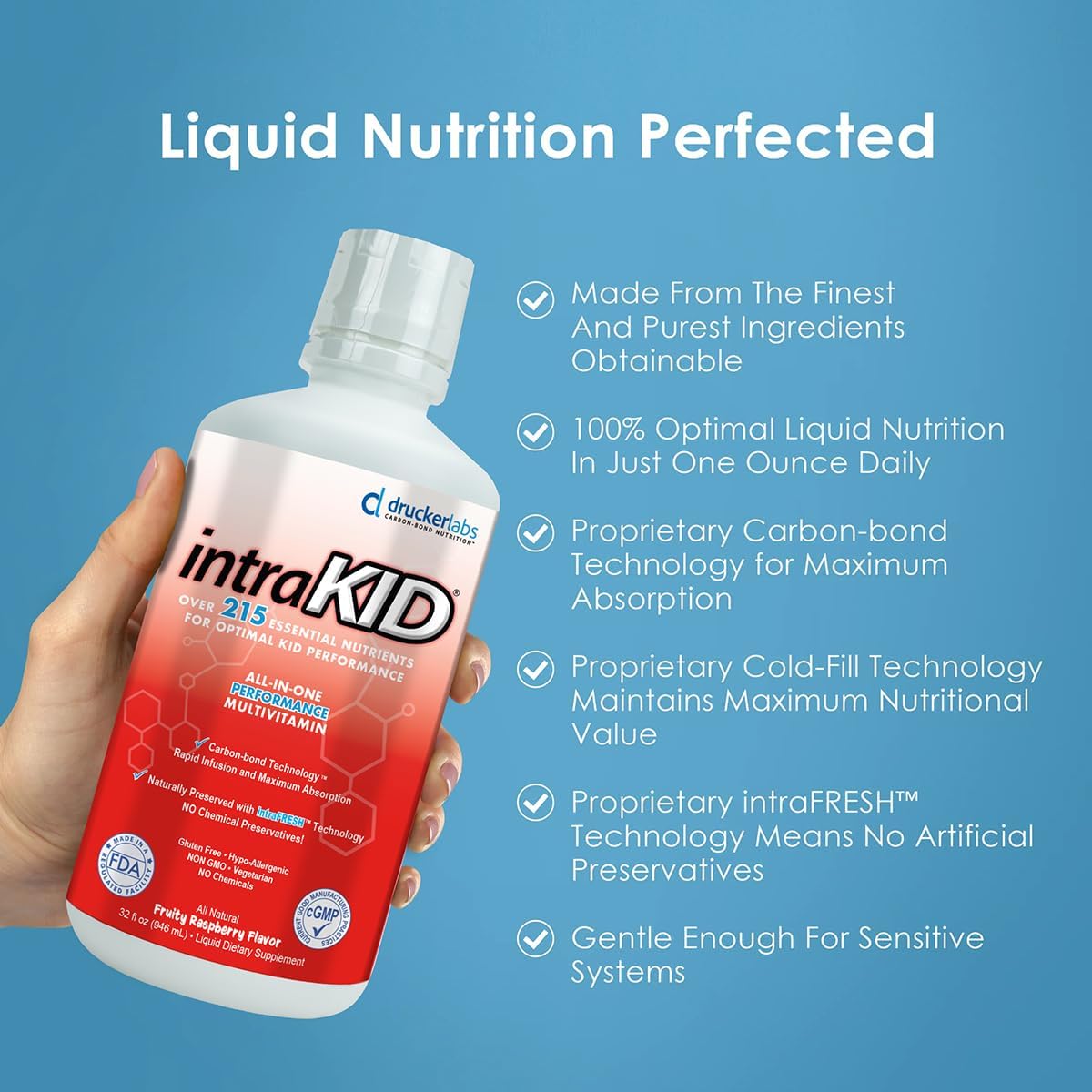 intraKID Organic Liquid Multivitamin for Children, Fruity Raspberry, 946 ml - görsel 3