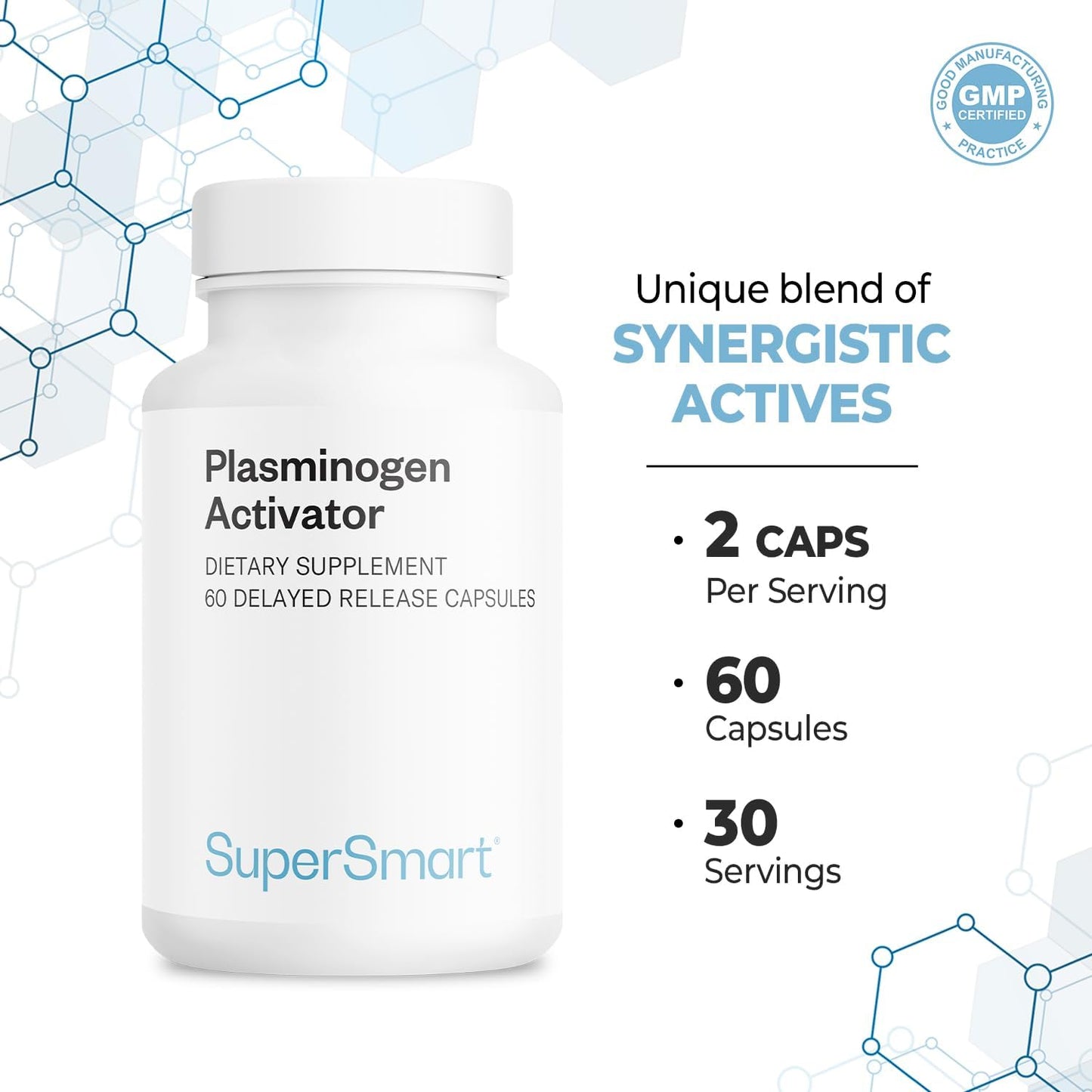 Supersmart Plasminogen Activator (Advanced Formula) - High Potency Antioxidant with Nattokinase, Serrapeptase, Pterostilbene, OPC - 60 Delayed-Release Capsules - görsel 5