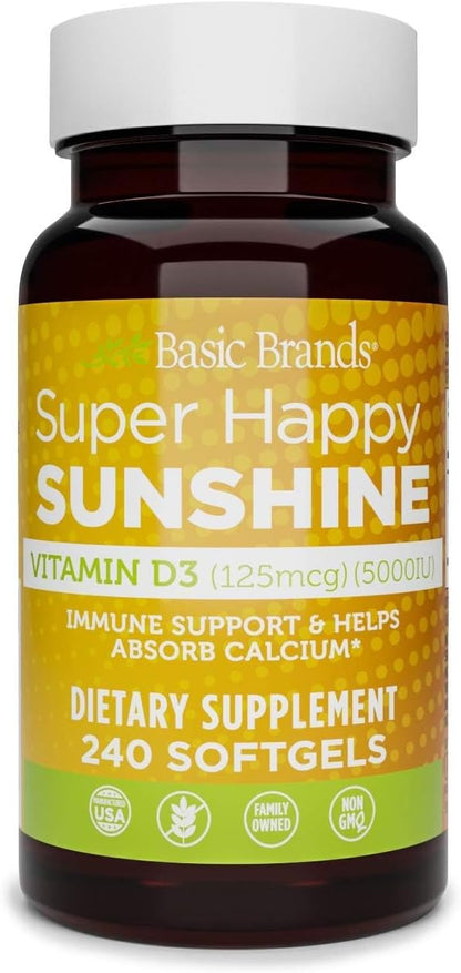 Basic Organics Super Happy Sunshine Vitamin D3 5000 IU – 240 Softgels