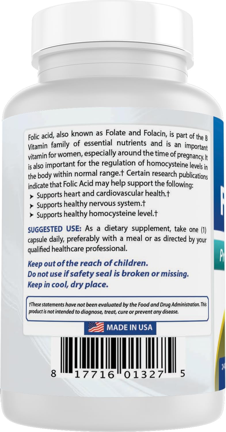 Best Naturals Folic Acid 800 mcg, 240 – Optimal Dosage: Each capsule delivers 800 mcg of folic acid, a dosage that – Image 7