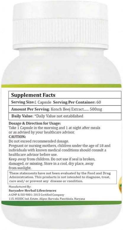 Kaunch Beej 500mg | 60 Vegan Capsules | Pure Mucuna Pruriens Extract | Traditional Ayurvedic Velvet Bean Supplement for Vitality & Energy | Non-GMO & Gluten-free