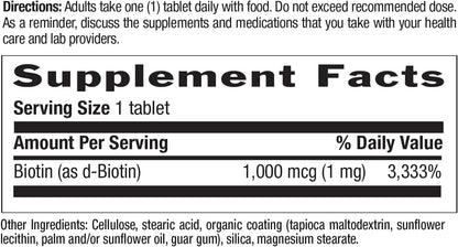 Country Life Biotin 1mg (1000 µg) Tablets – Contributes to Normal Hair, Skin & Nails – 100 Tablets