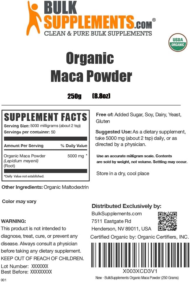 BulkSupplements Organic Maca Powder, 250g - görsel 6