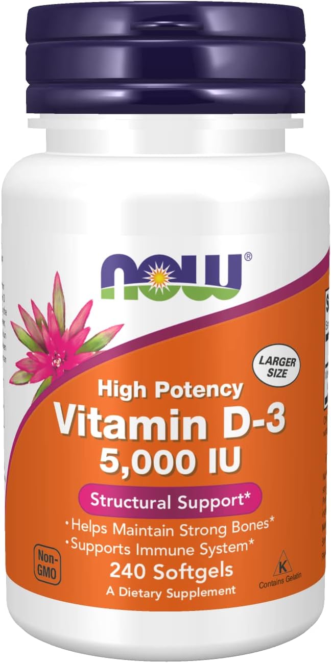 NOW Foods Vitamin D3 5000 IU Softgels - 240 Softgels (3-Pack) - görsel 1