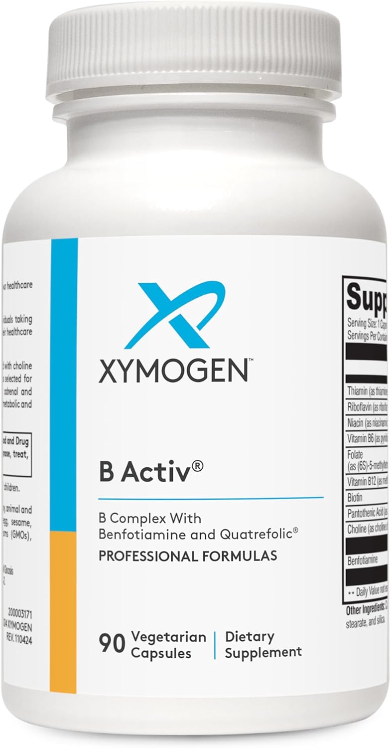 XYMOGEN B Activ - B Vitamins Food Supplement for Carbohydrate Metabolism Support - Supports Nervous System & Immune Function - Gluten-Free & Vegetarian - 90 Capsules - görsel 1
