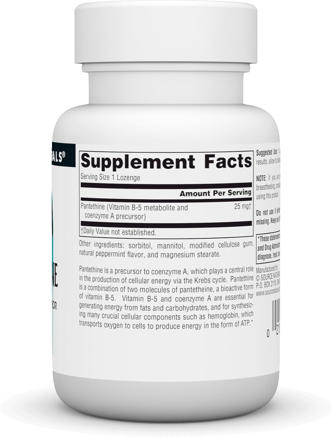 Source Naturals Pantethine B-5 Coenzyme Precursor, 25 mg – 60 Lozenges - görsel 3