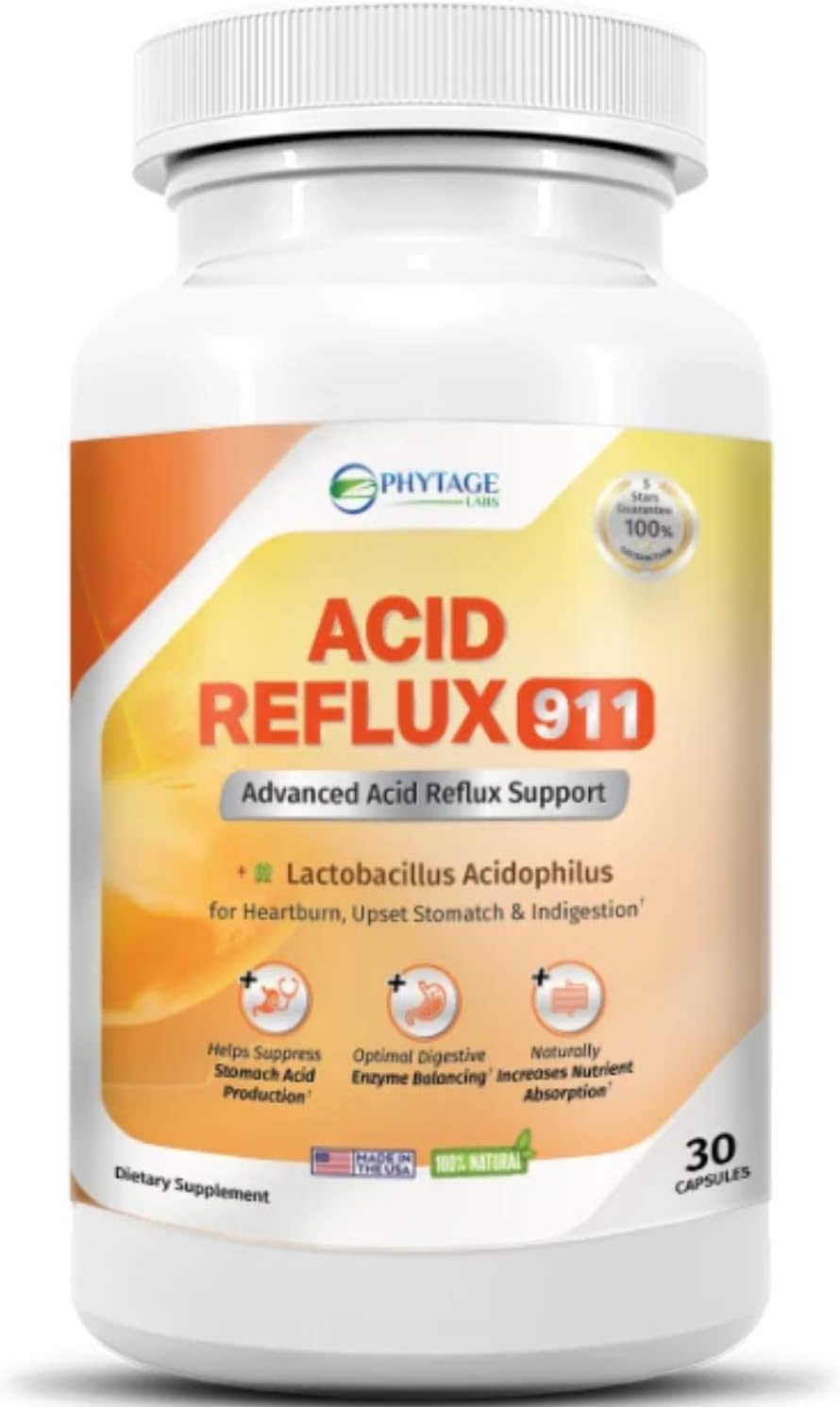 Natural Acid Reflux 911 – Heartburn & Acid Indigestion Relief Supplement, 30 Capsules - görsel 1