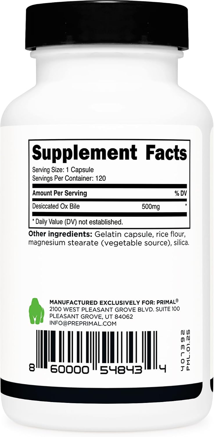 Primal Ox Bile (120 Capsules, 500 mg per Serving) - Gluten-Free, Non-GM, Independently Tested - görsel 4