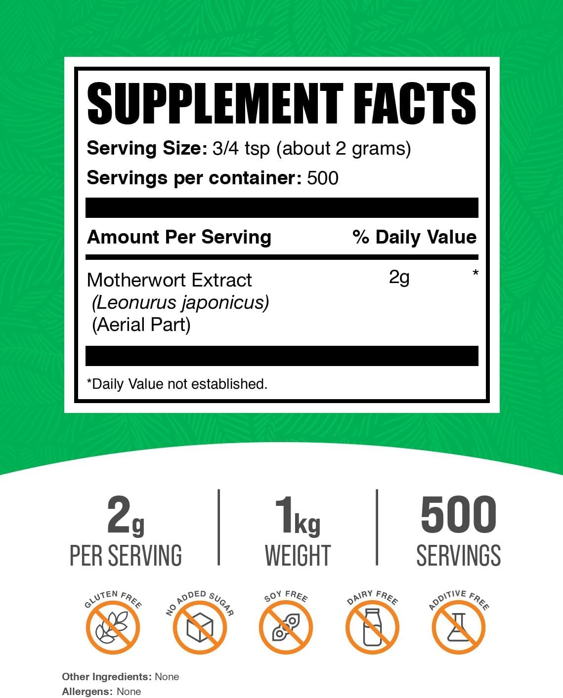 Motherwort Extract Powder (2g per Serving, 1kg) - Herbal Supplement by BulkSupplements - görsel 2