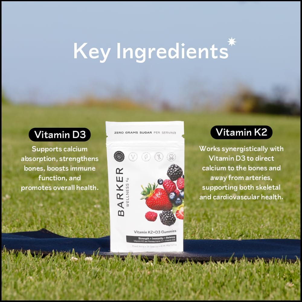 Barker Wellness D3 K2 Vitamin Gummies – Max Potency: 6000 IU D3 + 200 mcg K2 for Strong Bones, Heart Health and Immune Support | Vegan, Sugar-Free, Delicious Mixed Berry Flavour | 30 Servings - görsel 8