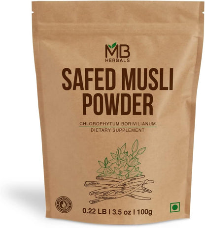 MB Herbals Pure Safed Musli Powder 100g - Chlorophytum borivilianum, White Musli
