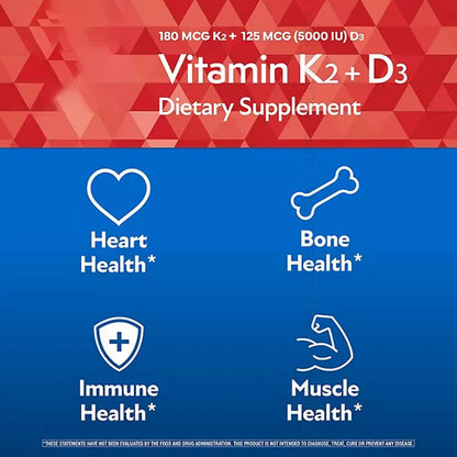 Members Mark Vitamin K2 + D3 (150 Soft gel capsules) - 180 mcg K2 (MenaQ7 MK-7) & 125 mcg (5000 IU) D3 - Bone, Heart & Immune Support