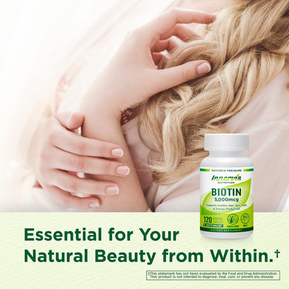 INNERVISNUTRITION High Potency Biotin 5000 mcg – Contributes to Normal Hair, Skin & Nail Health, 120 Veggie Capsules