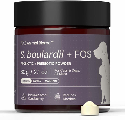 Animal Biome S. Boulardii + FOS Powder Probiotics for Dogs & Cats, 60g (100 Scoops)