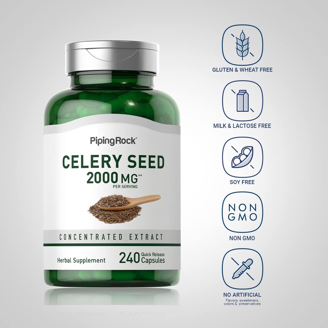 Piping Rock Celery Seed Extract Capsules, 240 Capsules, Non-GMO, Gluten-free, Concentrated Formula - görsel 3