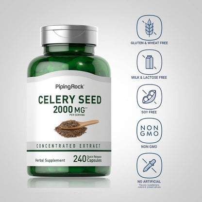 Piping Rock Celery Seed Extract Capsules, 240 Capsules, Non-GMO, Gluten-free, Concentrated Formula