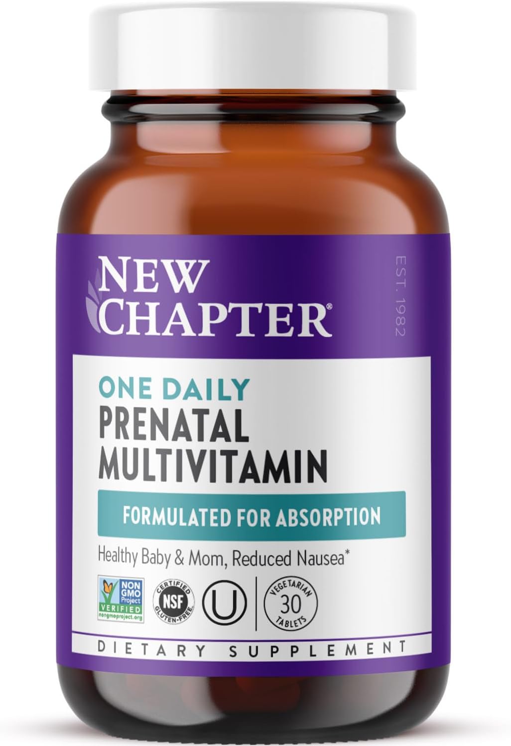 New Chapter Prenatal Vitamins, One Daily Prenatal Multivitamin with Methylfolate + Choline for Healthy Mum & Baby, Gluten-free & Non-GMO, 30 Tablets - görsel 1