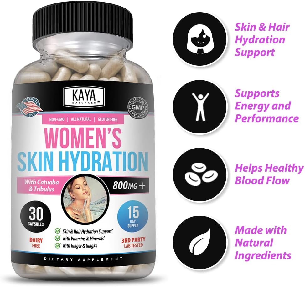 Kaya Naturals Skin Hydration Vitamins for Women - Hydration Booster, Anti-Ageing, Energy & Mood Support, 30 Veggie Capsules - görsel 2