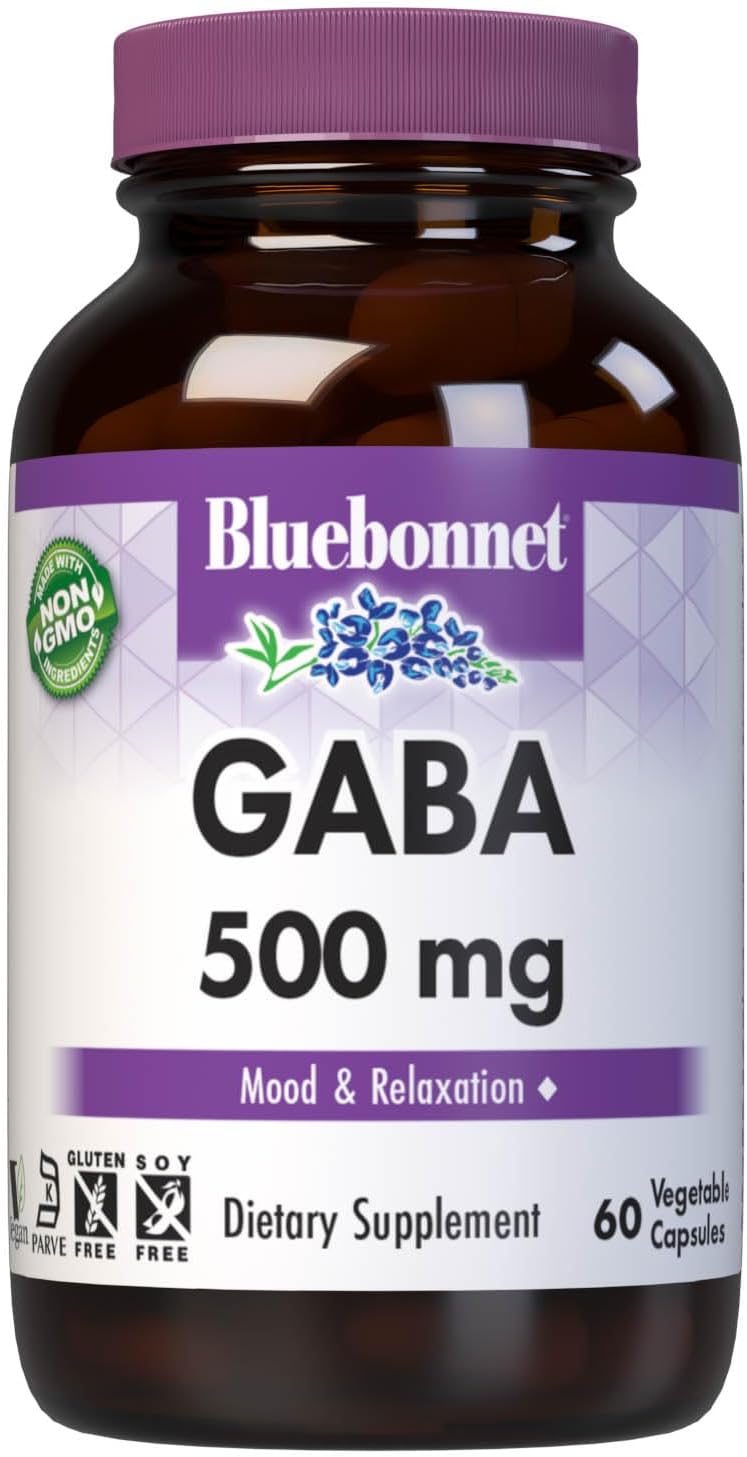 BlueBonnet Nutrition GABA 500 mg with Vitamin B6 (P5P) - 60 Vegetable Capsules - görsel 1