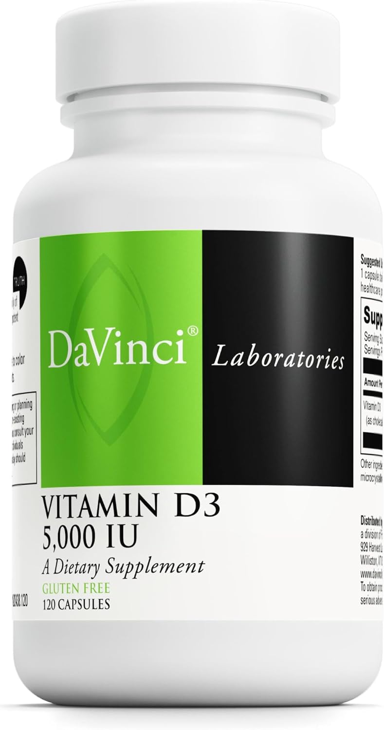 DAVINCI Labs Vitamin D3 5000 IU - Food Supplement for Bone, Immune, and Muscle Health - 120 Capsules - görsel 1