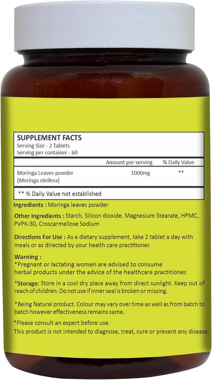 HERBAL HILLS Moringa Tablets 120 Count (1000 mg)