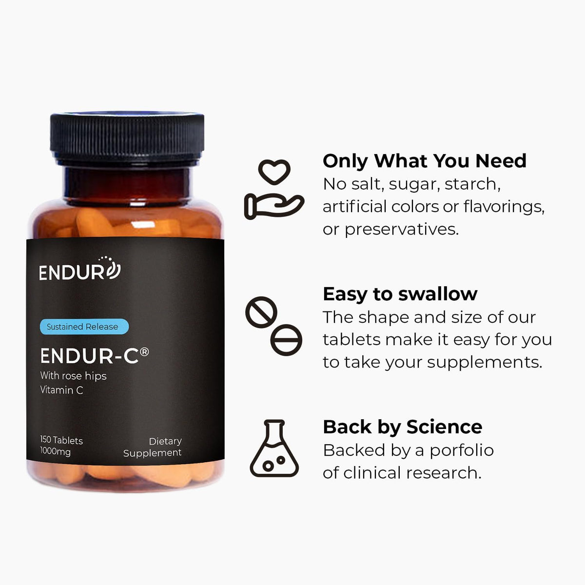 ENDUR-C® - 1000mg Sustained-Release Vitamin C Supplement – 150 Tablets - görsel 5