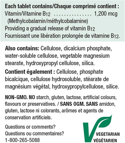 Jamieson Timed Release Vitamin B12 1200 mcg, 200 Tablets
