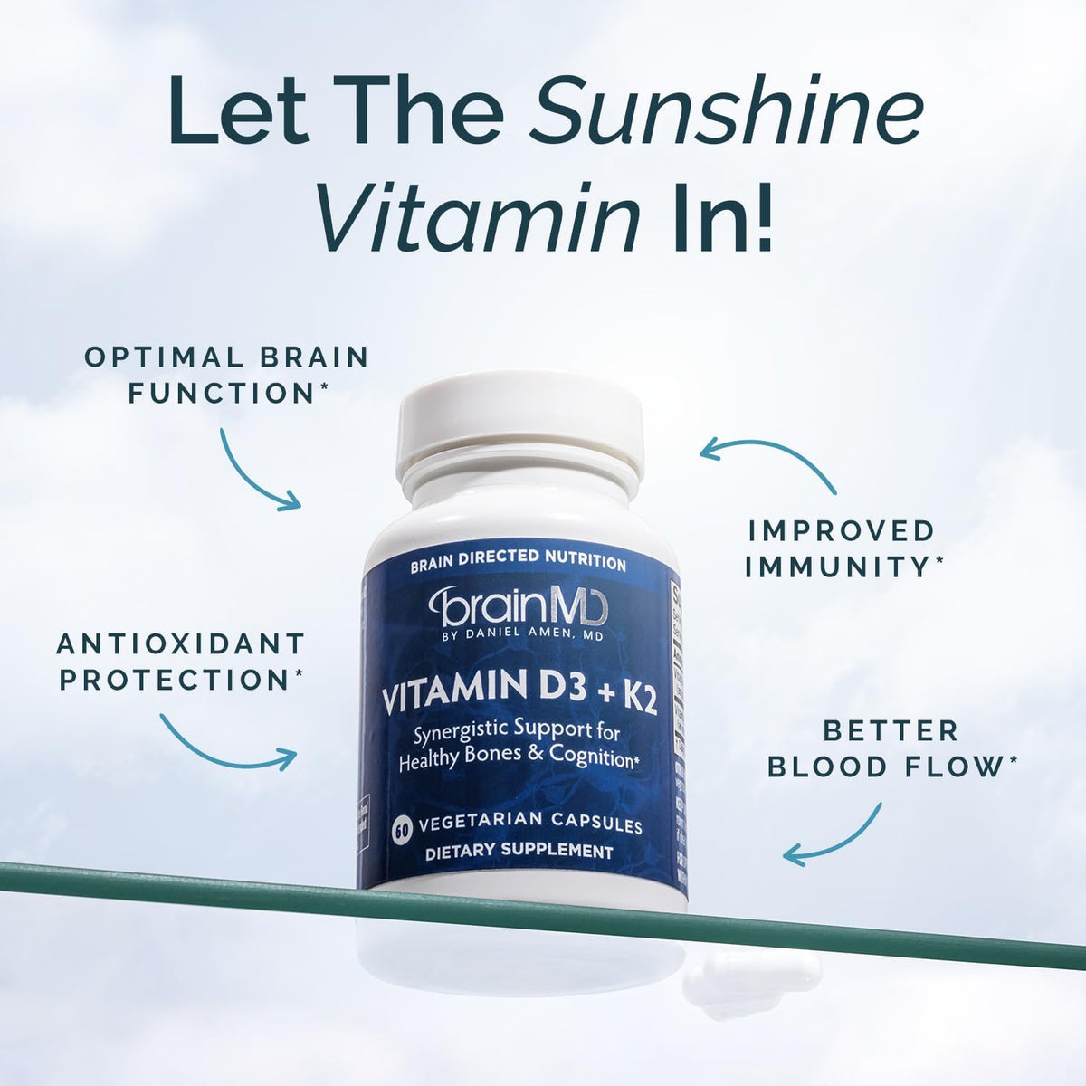 BRAINMD Vitamin D3 + K2, 60 Capsules - görsel 2