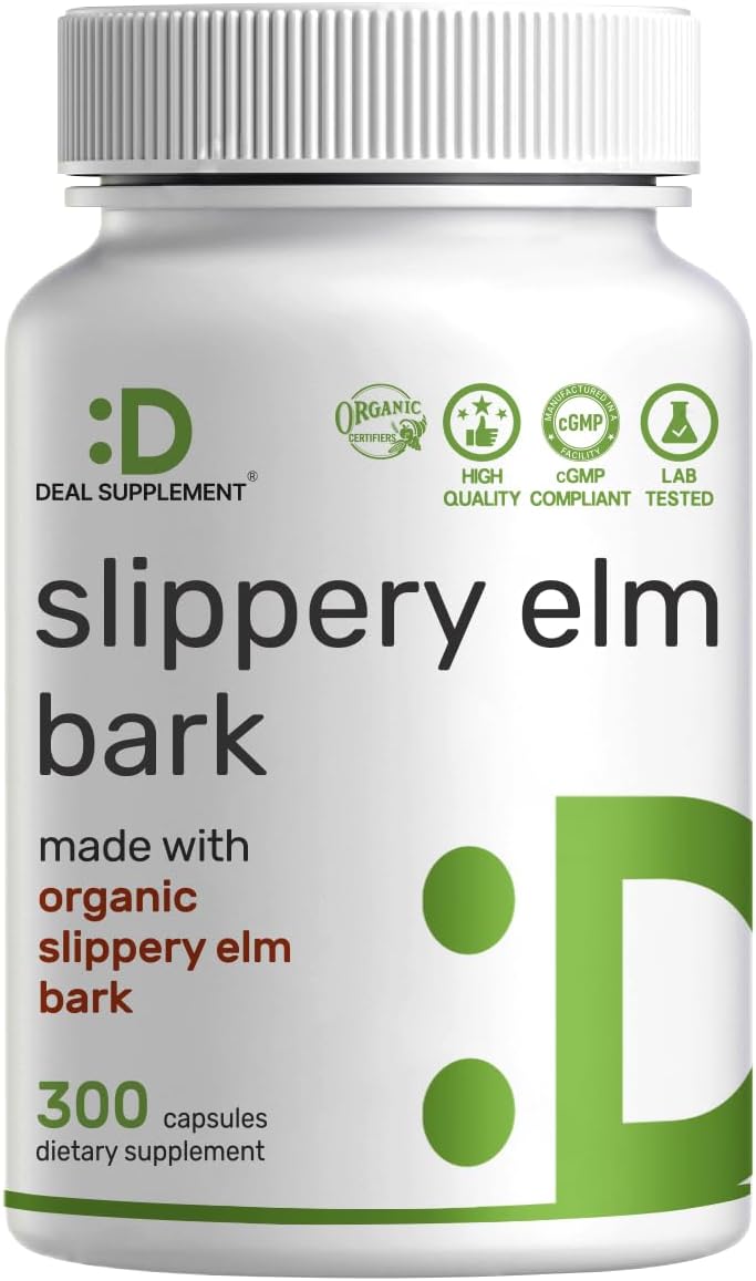 DEAL SUPPLEMENT Slippery Elm Capsules – 300 Capsules, Organic Inner Bark Powder Extract - görsel 1
