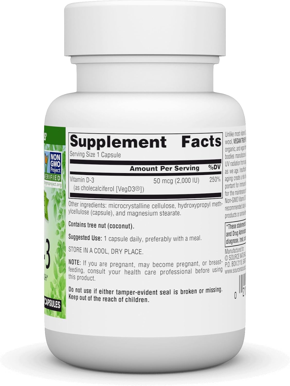 Source Naturals Vegan True Non-GMO Vitamin D3, 2,000 IU, 60 Capsules - görsel 3