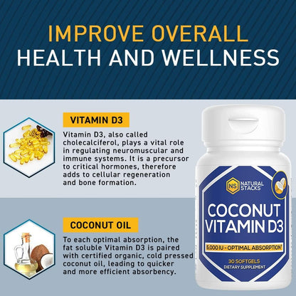 Natural Stacks Vitamin D3 5,000 IU Supplement with Coconut Oil