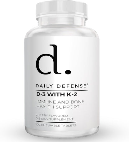Daily Defence Vitamin D3 & K2 2000IU Chewable Tablets, Cherry Flavour, 100 Count