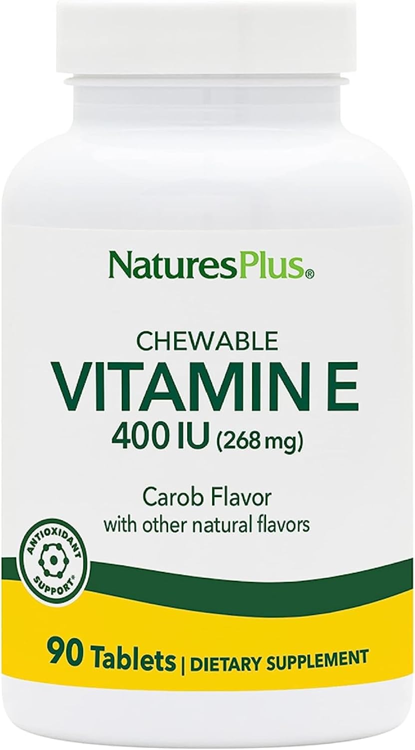 NaturesPlus Vitamin E 400 IU Chewable Tablets - Natural Carob Flavour - 90 Count - görsel 10