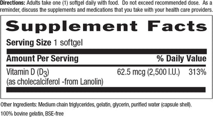 Country Life Vitamin D3 2500 IU – Non-Fish Derived, High Strength Vitamin D3 for Bone Health, Immune Support & Calcium Absorption – Certified Gluten-Free, 200 Softgels