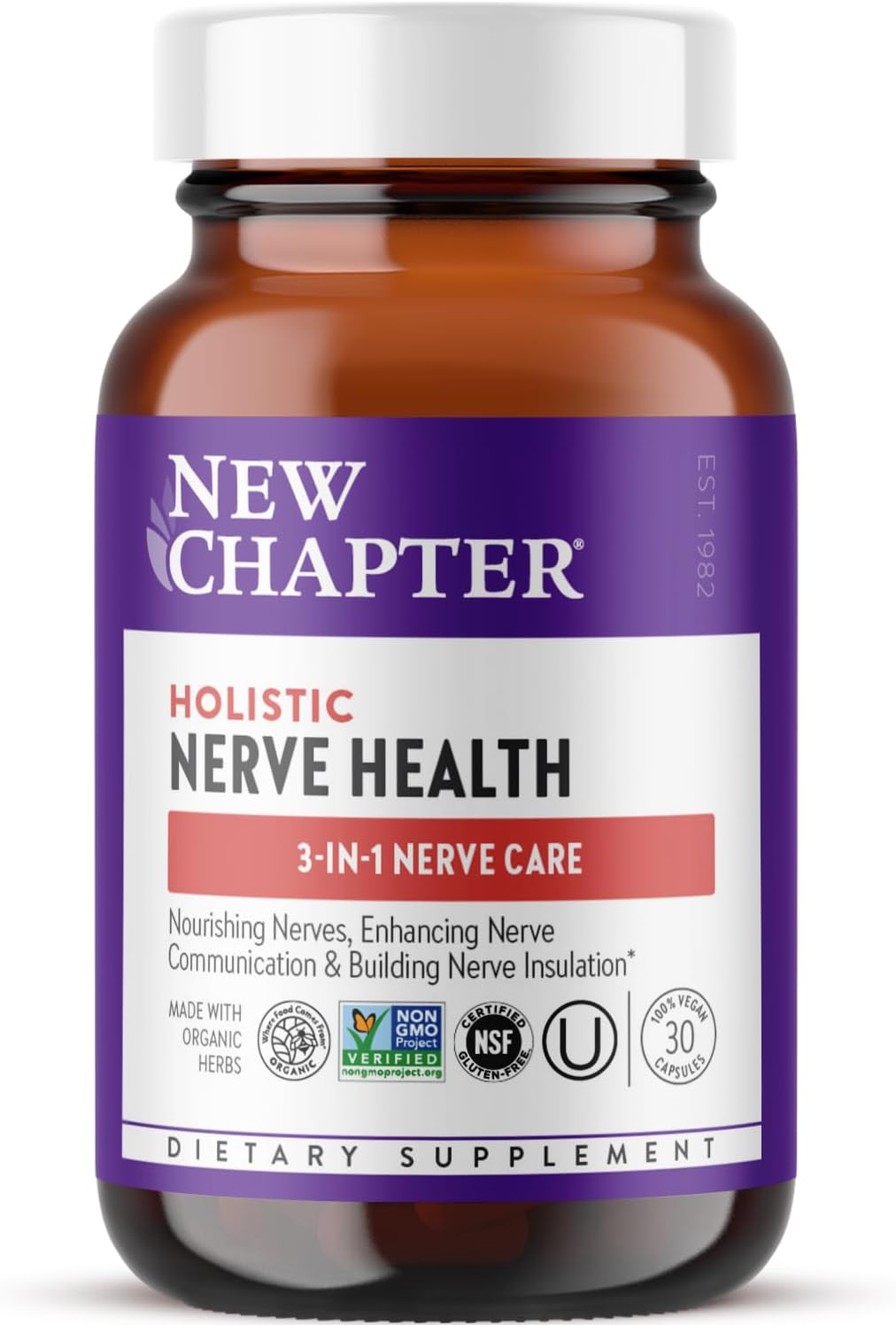 New Chapter Nerve Health Supplement for 3-in-1 Support from Head to Toe - Vitamin B1 Generates Energy for Nerves, Vitamin B6 Enhances Healthy Transmission, Vitamin B12 Builds Insulation, 30 Capsules - görsel 1