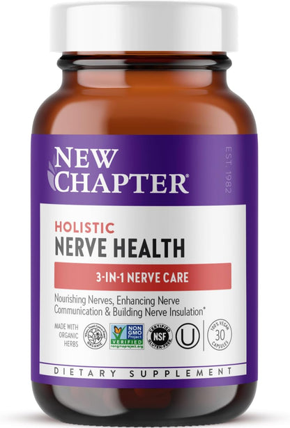 New Chapter Nerve Health Supplement for 3-in-1 Support from Head to Toe - Vitamin B1 Generates Energy for Nerves, Vitamin B6 Enhances Healthy Transmission, Vitamin B12 Builds Insulation, 30 Capsules