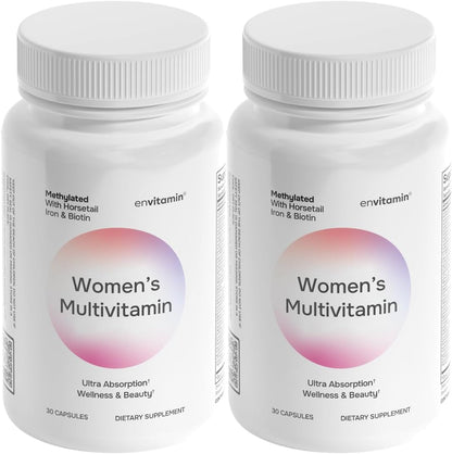 envitamin Women's Methylated Multivitamin Multimineral with Iron, Biotin, Horsetail, D3-K2 & L-Methylfolate
