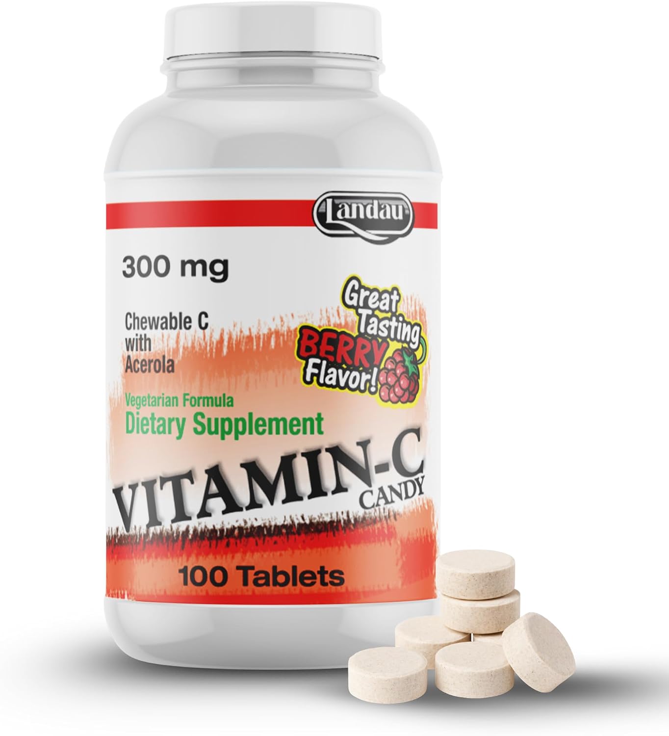 LANDAU Chewable Vitamin C with Acerola - 300mg, 500 Berry Flavour Tablets - görsel 8