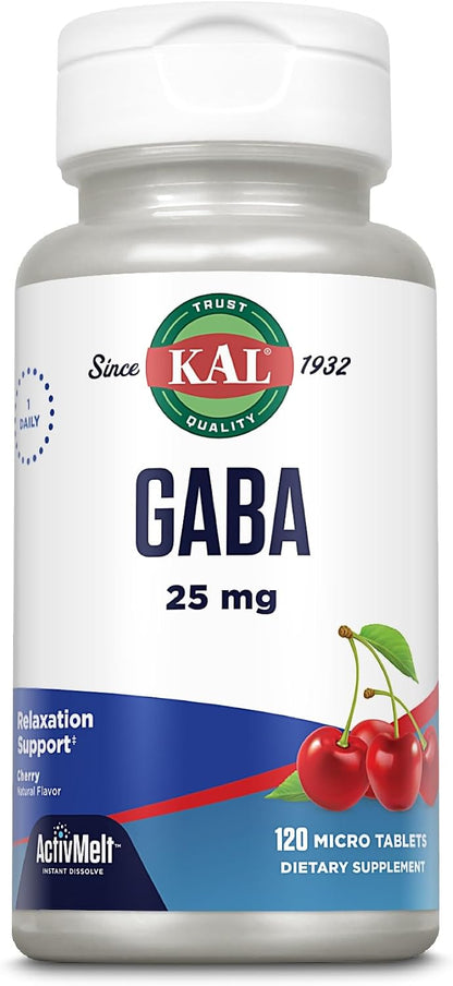 KAL GABA Supplement, Relaxation Support, Natural Cherry Flavour ActivMelt Instant Dissolve, 120 Micro Tablets